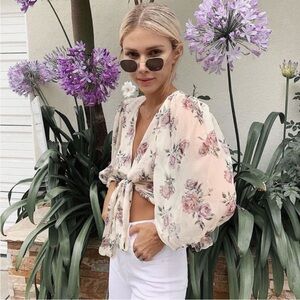 LoveShackFancy Pink Floral Blouse